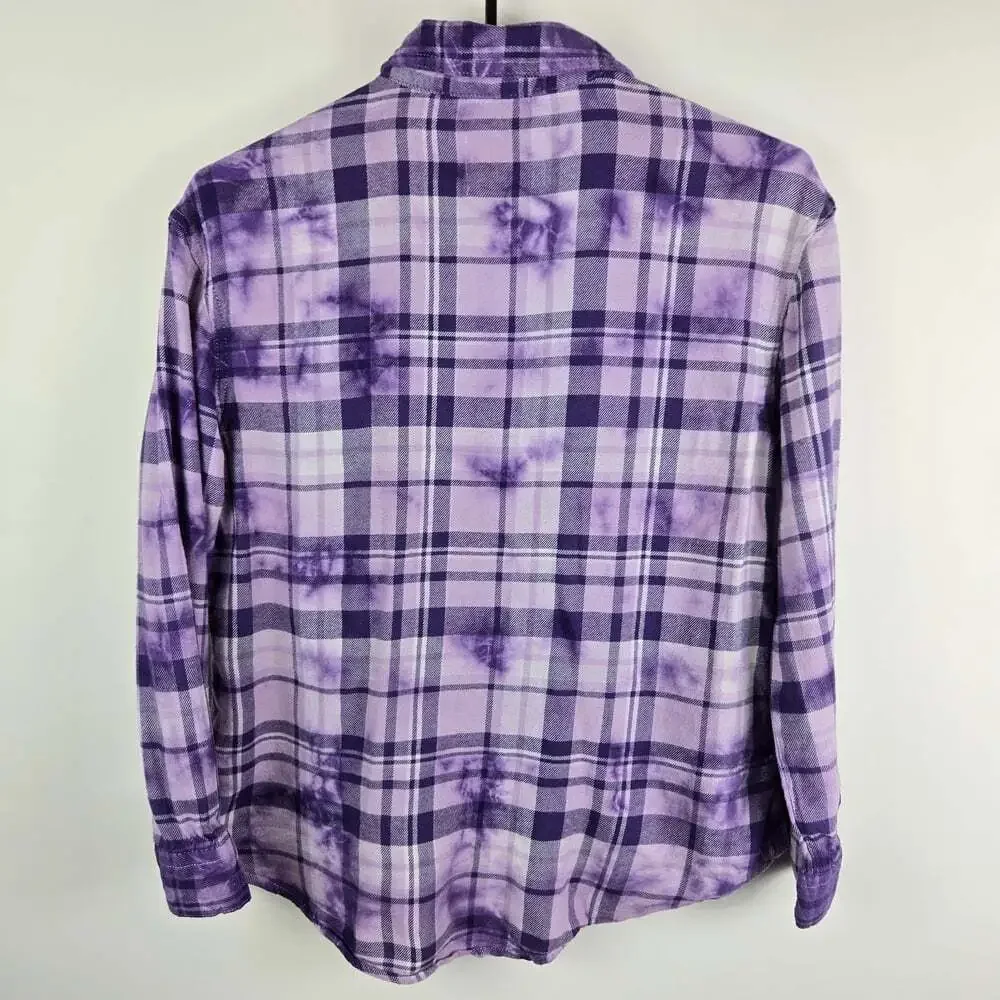 Justice Lavender Soft Plaid Grundge Button-Up Shirt LG (12/14)